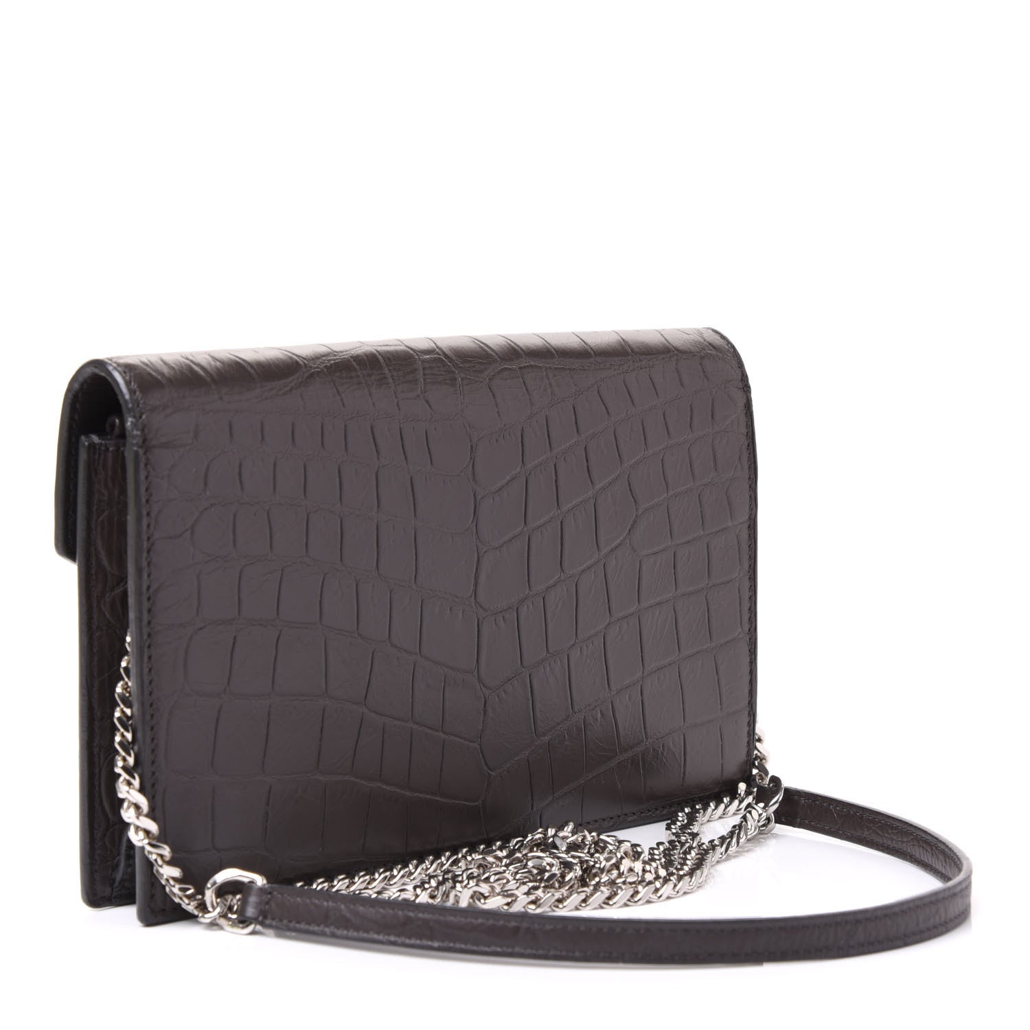 Saint Laurent SAINT LAUREN Croc Embossed Monogram Envelope Chain Wallet Dark Anthracite 2 of 10