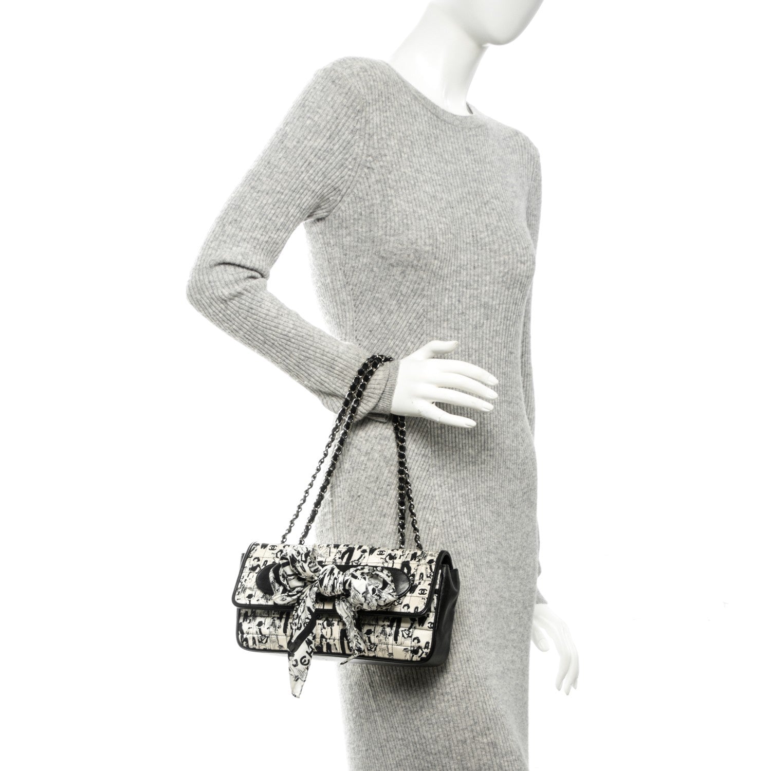 Chanel Silk Lambskin Coco Mademoiselle Scarf Flap Bag White Black 2 of 7