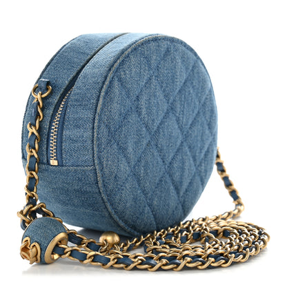 Chanel Denim Quilted Round Pearl Crush Clutch With Chain Blue 3 of 10