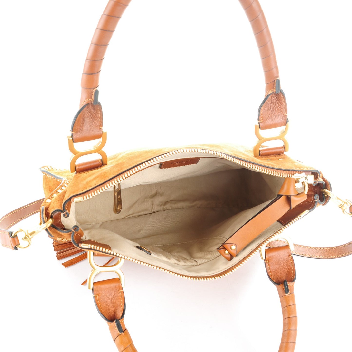 Suede Calfskin Braided Medium Marcie Satchel Caramel