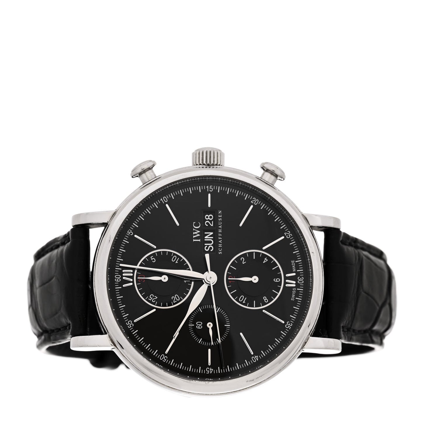 Stainless Steel Alligator 42mm Schaffhausen Portofino Chronograph Automatic Watch Black IW391002