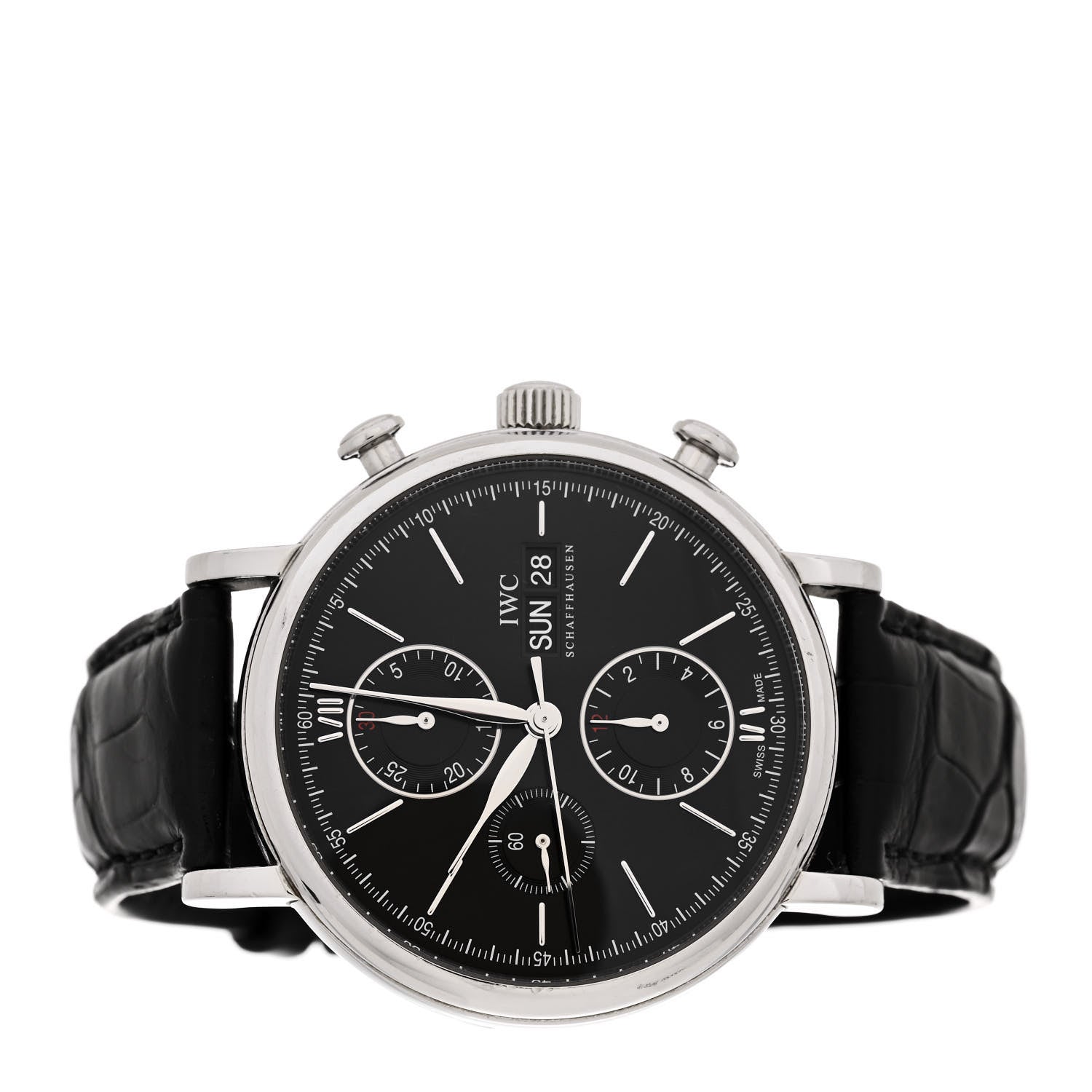 IWC Stainless Steel Alligator 42mm Schaffhausen Portofino Chronograph Automatic Watch Black IW391002 2 of 6