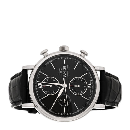 IWC Stainless Steel Alligator 42mm Schaffhausen Portofino Chronograph Automatic Watch Black IW391002 2 of 6