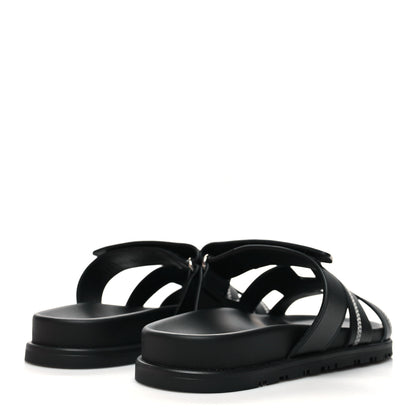 Hermes Calfskin Womens Embroidered Chypre Sandals 37 Black 4 of 8