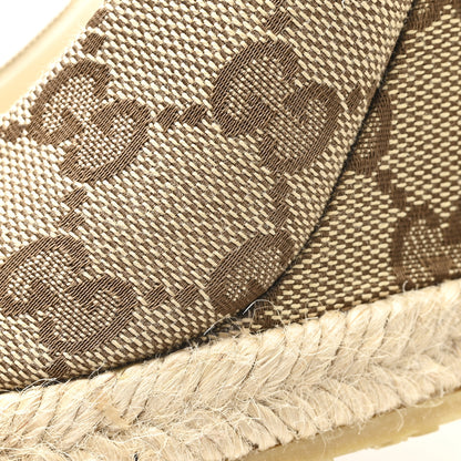 Gucci Monogram Horsebit Open Toe Espadrille Wedges 36 Beige 10 of 10