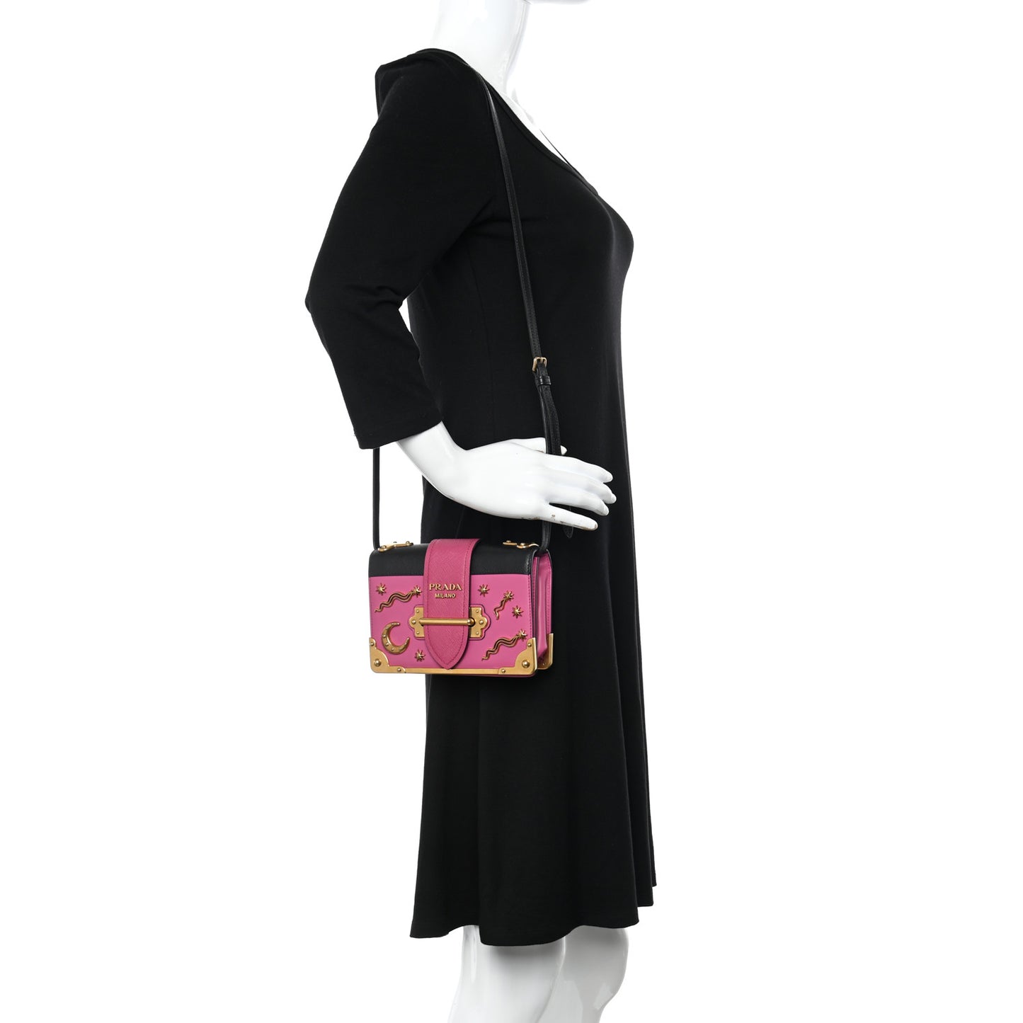 City Calf Saffiano Astrology Cahier Bag Fuxia Black