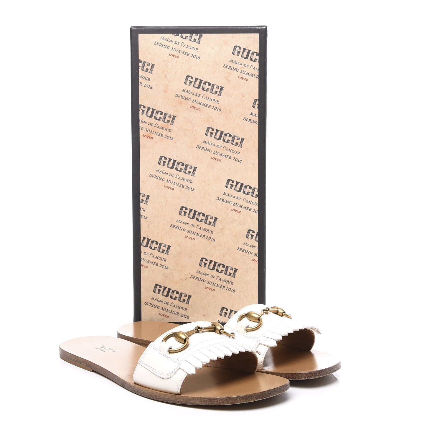 Gucci Malaga Kid Fringe Horsebit Slide Sandals 39.5 White 11 of 11
