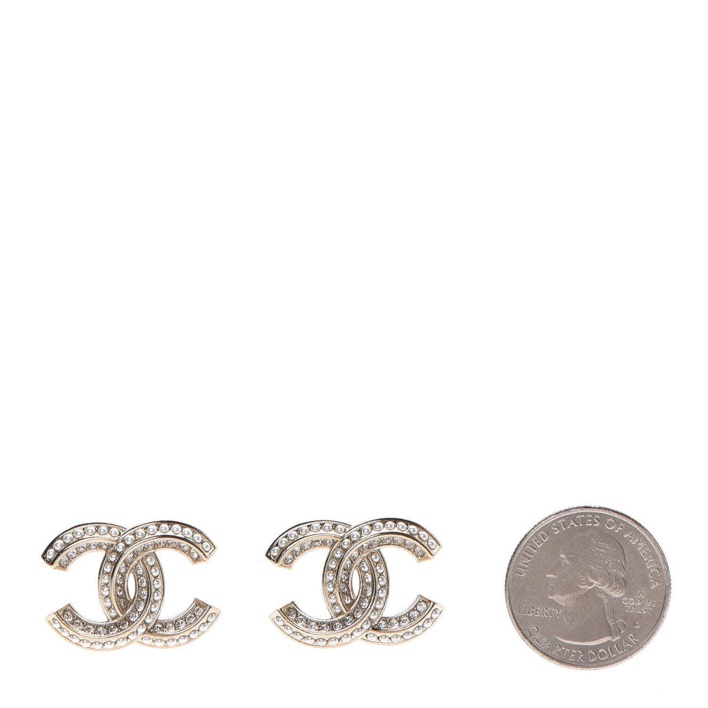 Crystal Pearl Chain Mania CC Earrings Gold