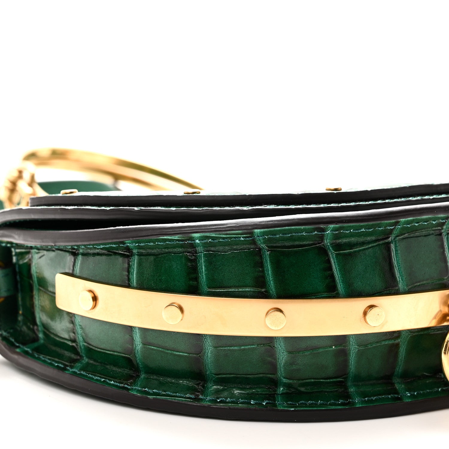Chloe Calfskin Crocodile Embossed Small Nile Bracelet Minaudiere Bag Woodsy Green 8 of 9