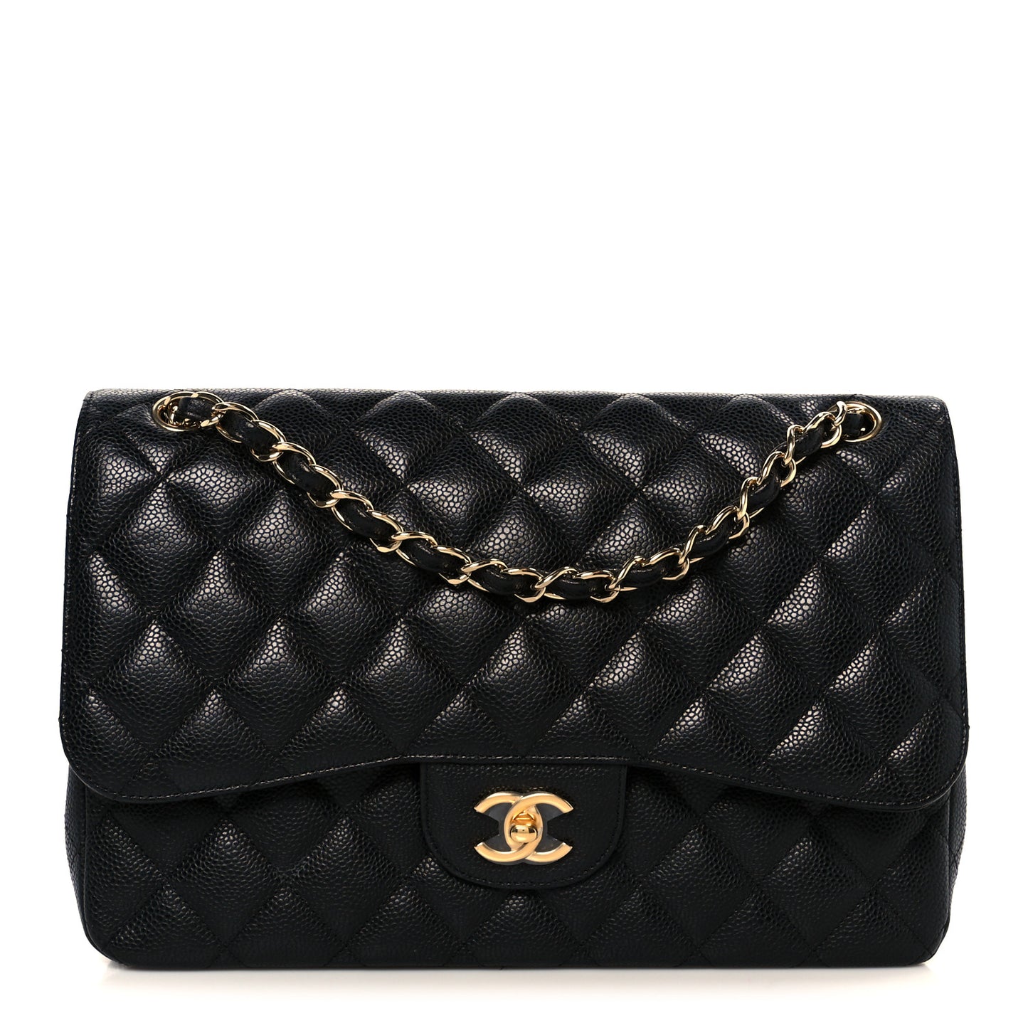 Caviar Quilted Jumbo Double Flap Black