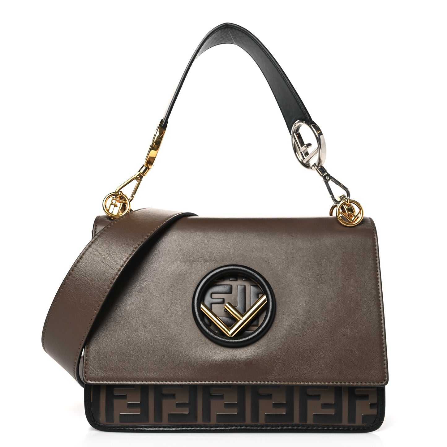 Vitello Century F is Fendi Bi-Color FF 1974 Embossed Kan I Shoulder Bag Maya Black