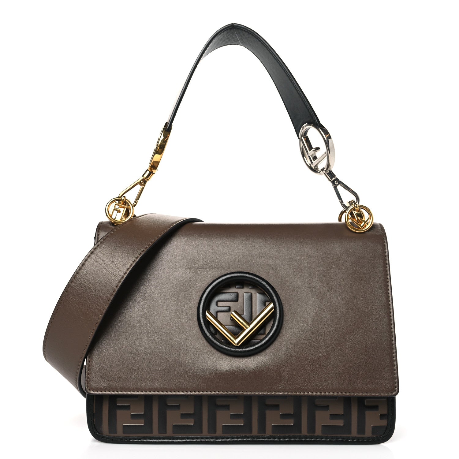 Fendi Vitello Century F is Fendi Bi-Color FF 1974 Embossed Kan I Shoulder Bag Maya Black 1 of 9