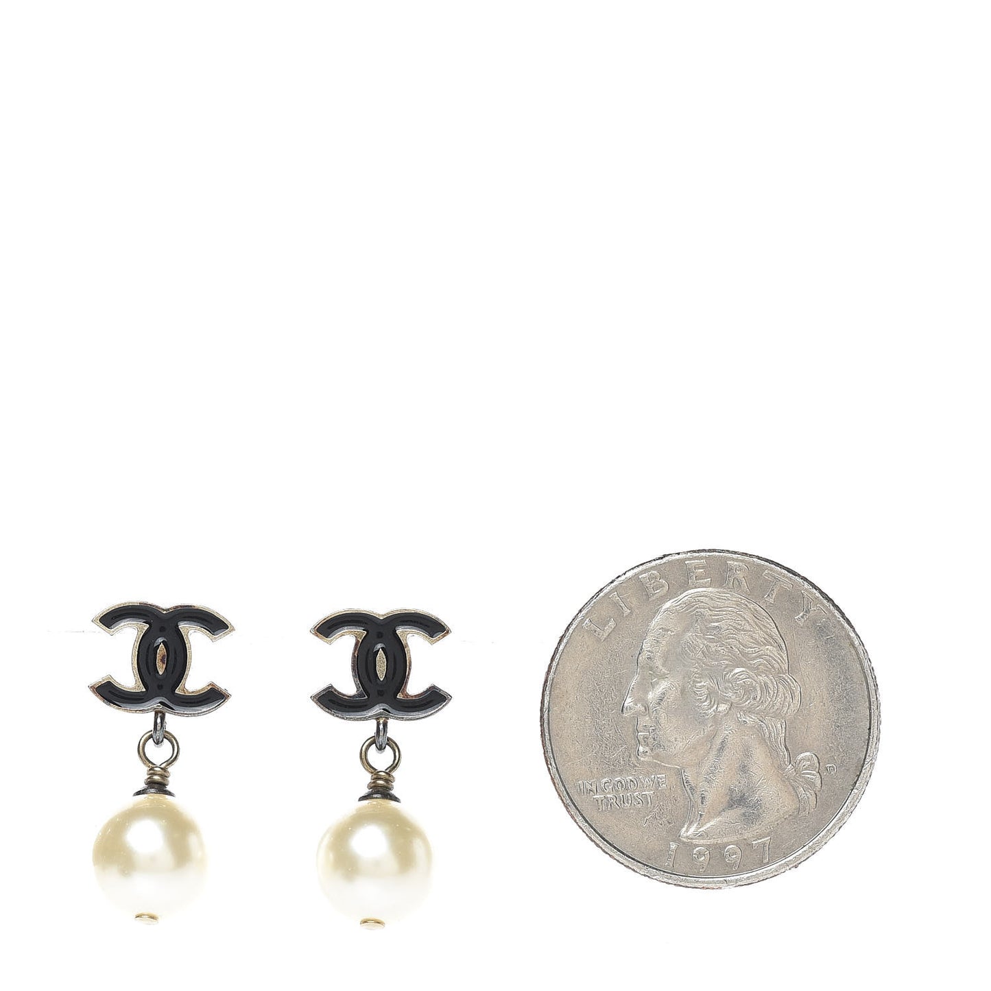 Pearl Enamel CC Drop Earrings Black