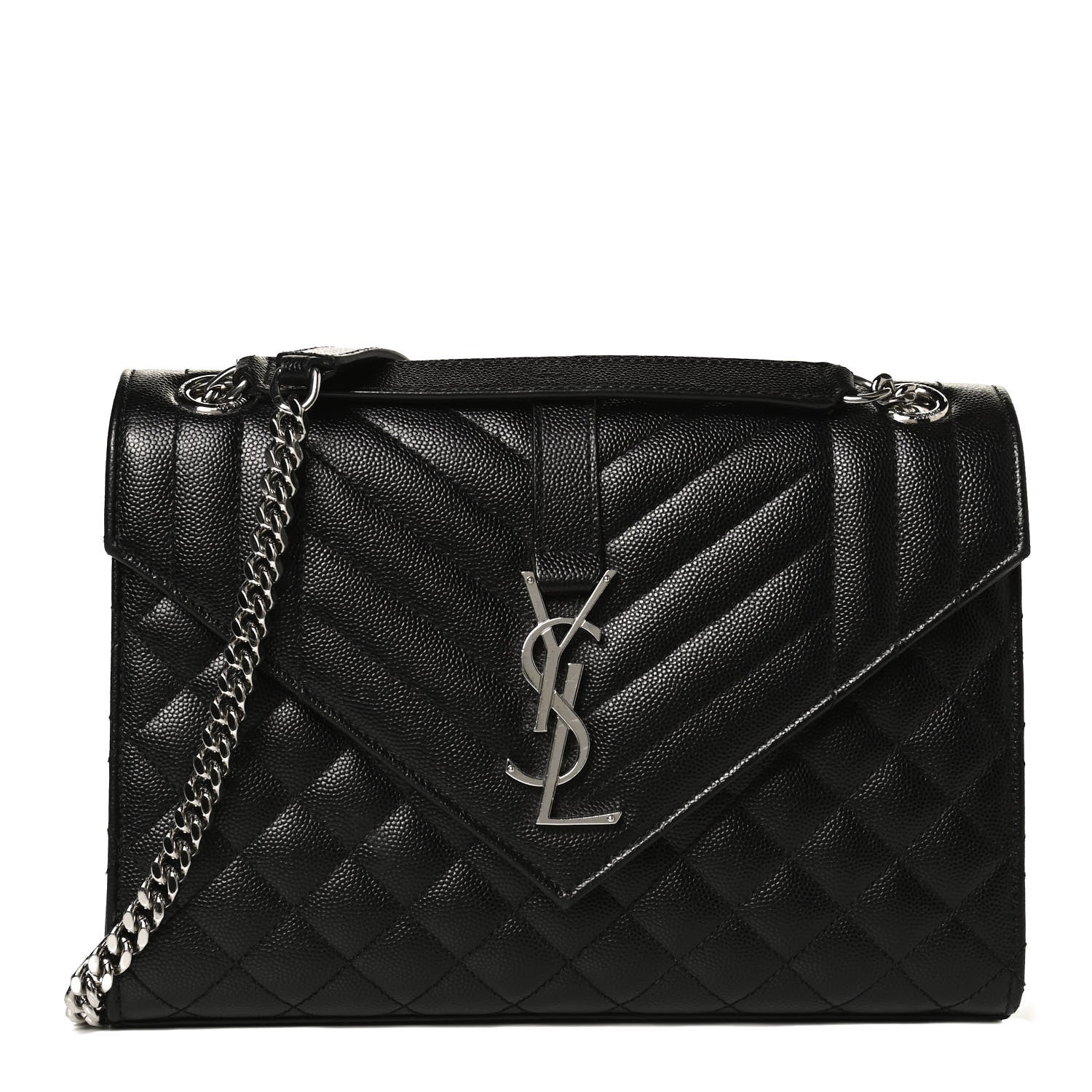 Saint Laurent Grain De Poudre Textured Mixed Matelasse Triquilt Medium Monogram Satchel Black 1 of 12