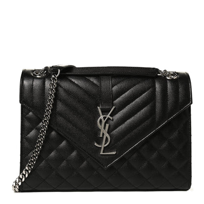 Saint Laurent Grain De Poudre Textured Mixed Matelasse Triquilt Medium Monogram Satchel Black 1 of 12