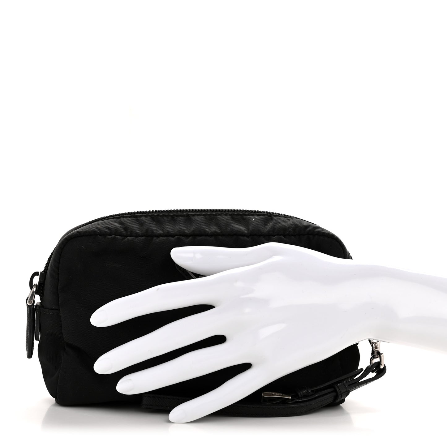 Tessuto Nylon Vela Saffiano Necessaire Wristlet Pouch Black