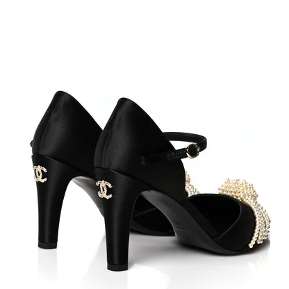 Chanel Suede Pearl Grosgrain Ankle Strap Pumps 36.5 Black 4 of 7