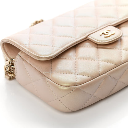 Chanel Iridescent Lambskin Quilted Flap Phone Holder With Chain Beige 11 of 13