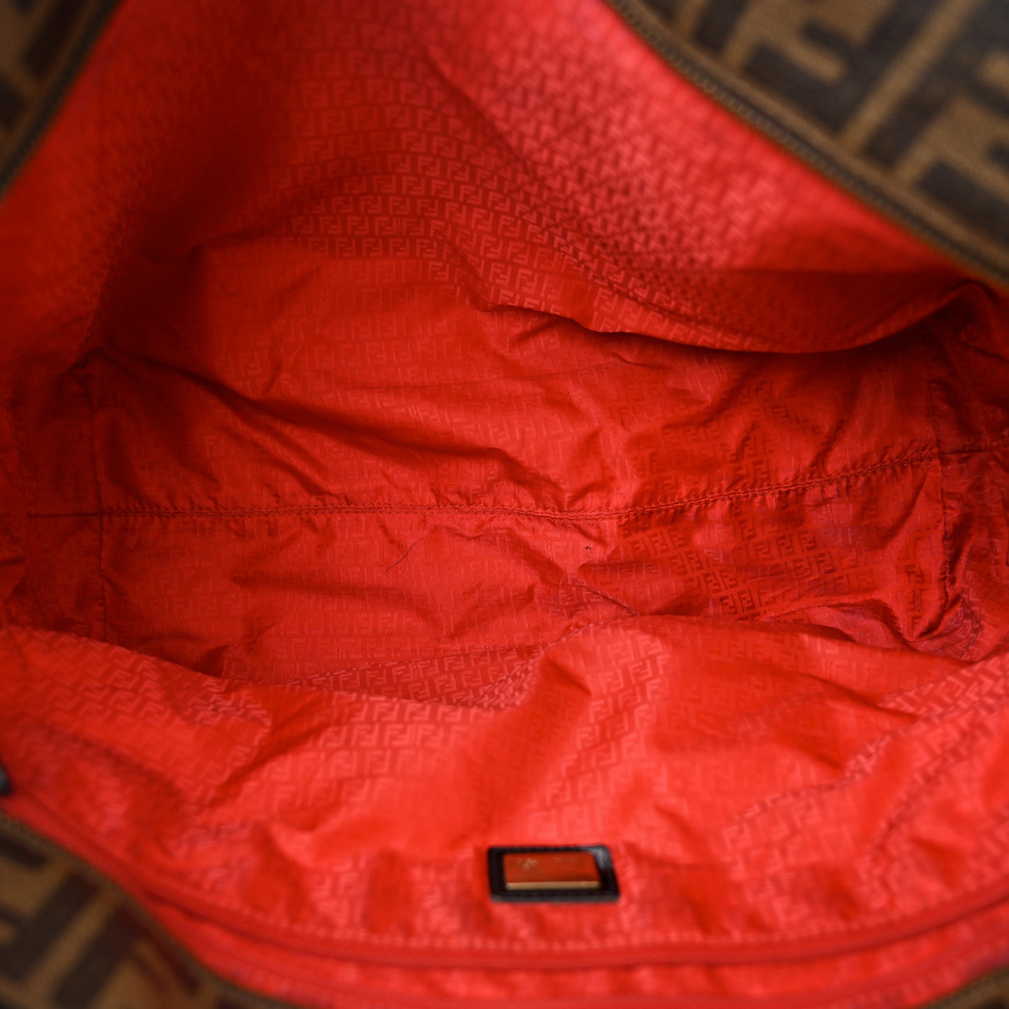 Zucca Spalmati Patent Baguette Print Medium Roll Tote Tobacco