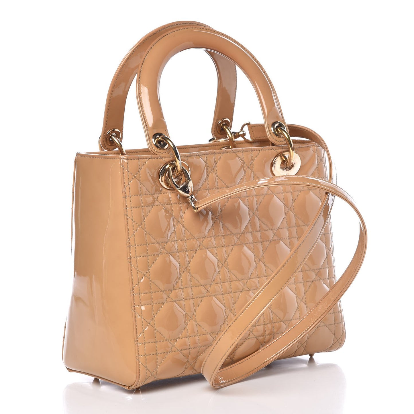 Patent Cannage Medium Lady Dior Beige