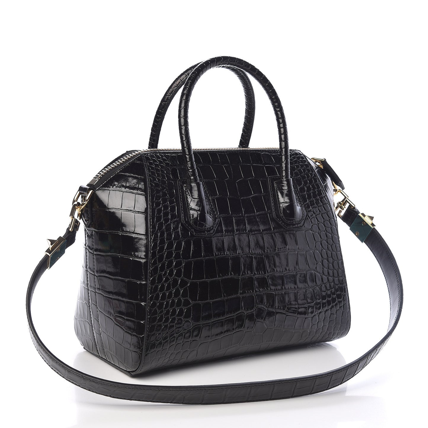 Calfskin Crocodile Embossed Small Antigona Black