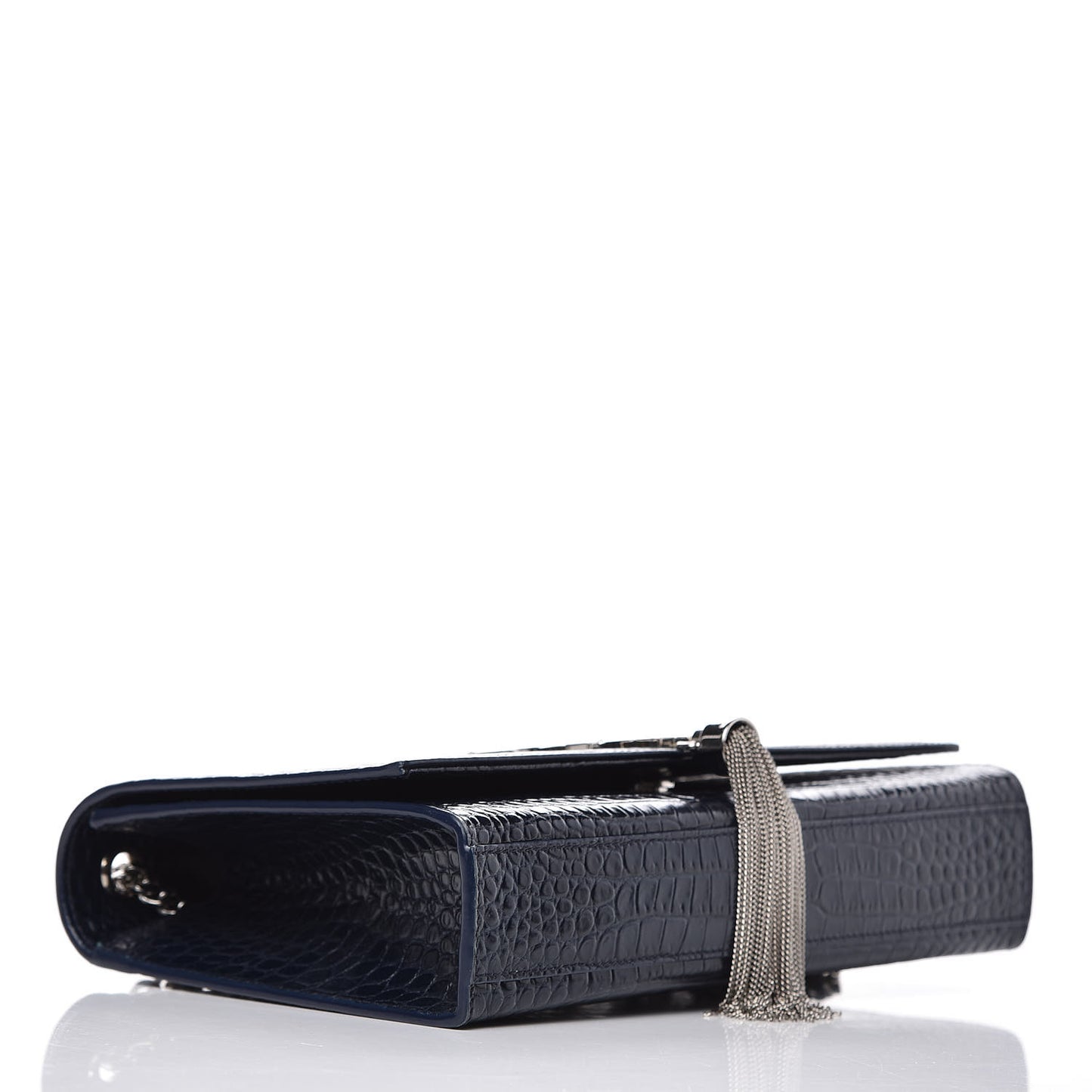 Calfskin Crocodile Embossed Medium Classic Monogram Kate Tassel Satchel Blue Sapphire