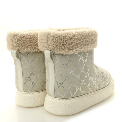 Gucci Suede Shearling Monogram Womens Prestige Booties 40 Grey Silver 4 of 9