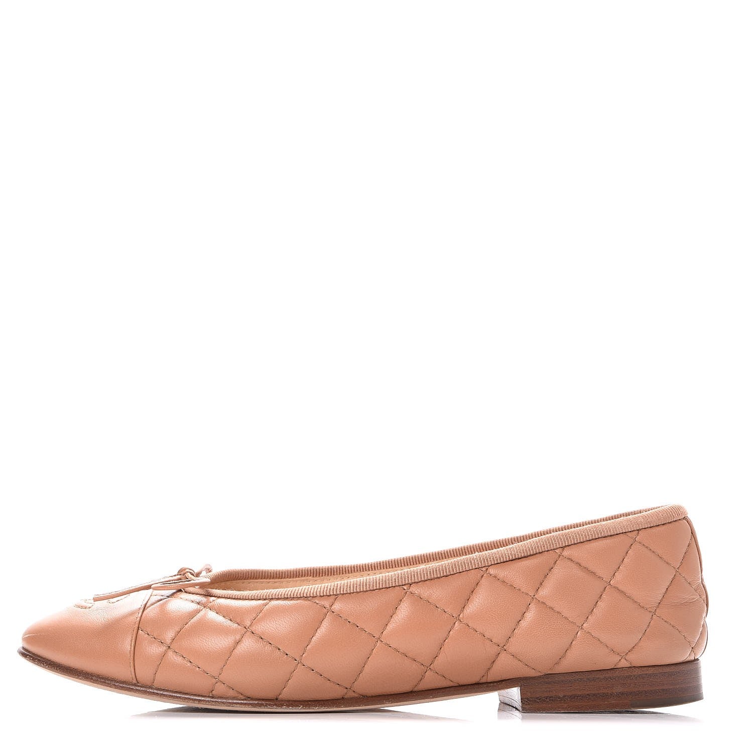 Chanel Lambskin Quilted CC Cap Toe Ballerina Flats 36.5 Dark Beige 1 of 8