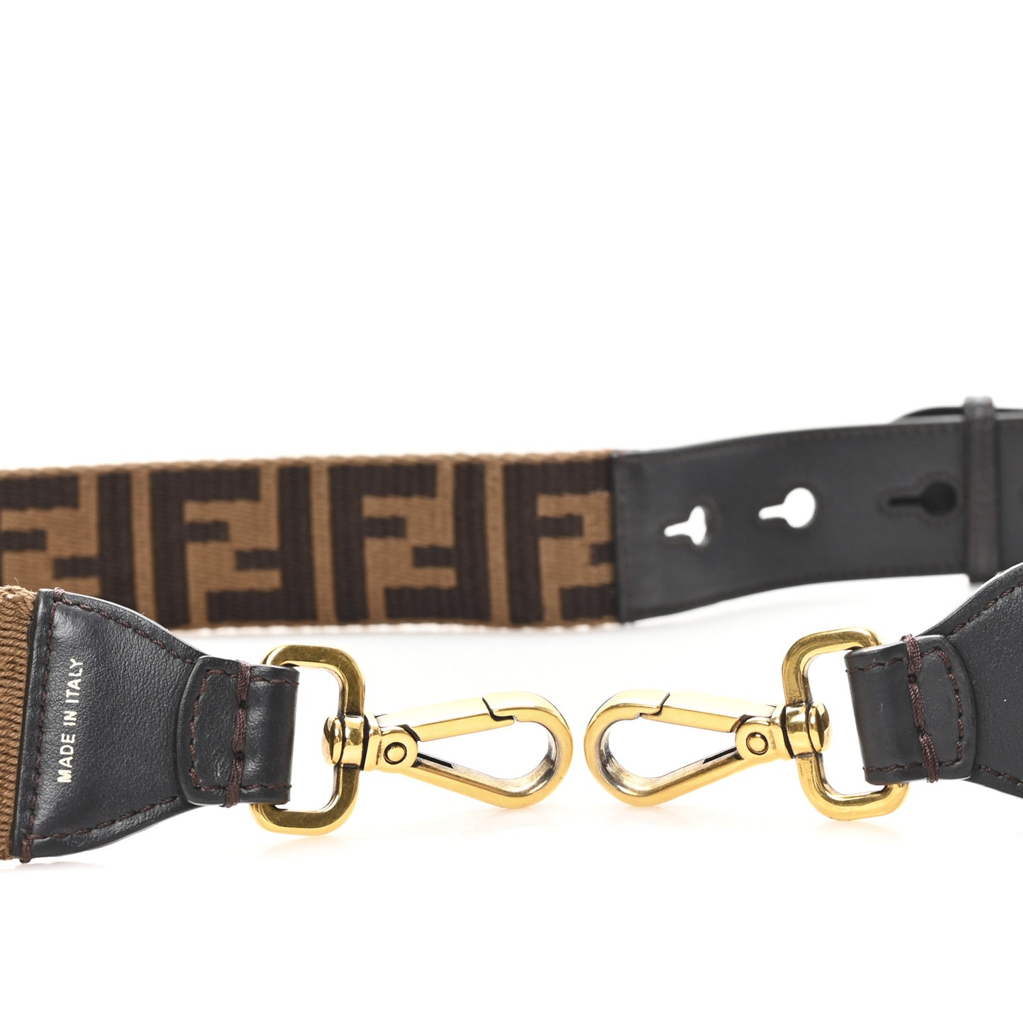 Ribbon Vitello Century FF 1974 Flat Studded Strap You Fango Marrone Ebano