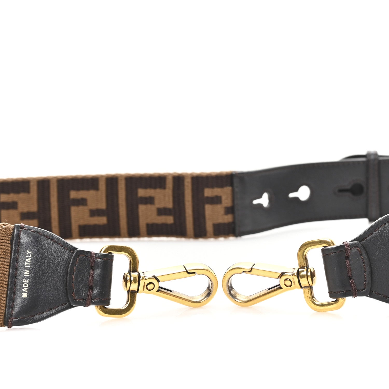 Fendi Ribbon Vitello Century FF 1974 Flat Studded Strap You Fango Marrone Ebano 3 of 4