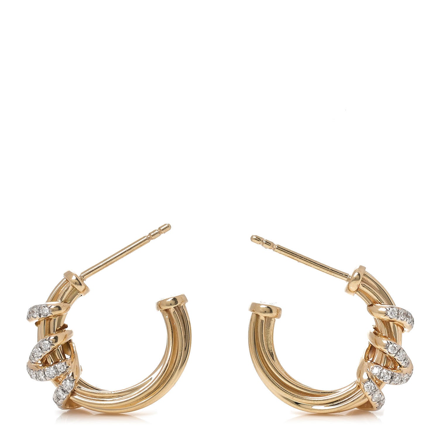 David Yurman 18K Yellow Gold Diamond Helena Small Hoop Earrings 3 of 4