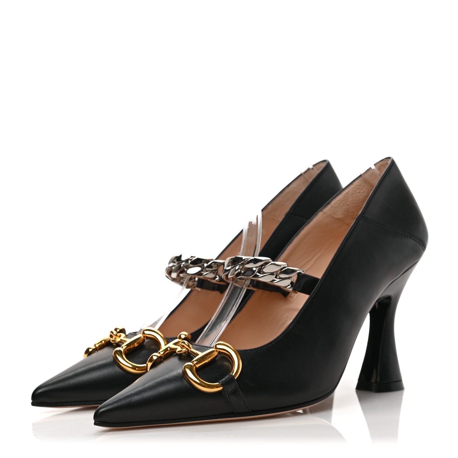 Gucci Malaga Kid Deva Horsebit Chain Embellished Pumps 36 Black 3 of 8