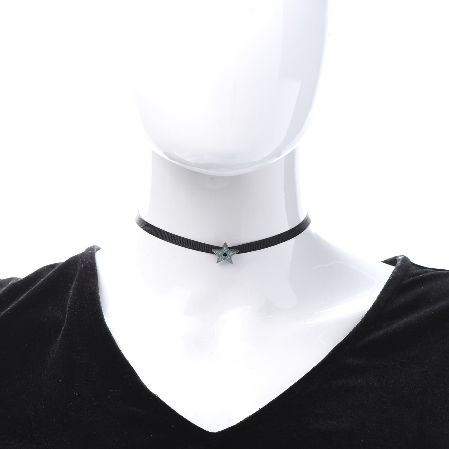 Grosgrain Ribbon Turquoise Star Choker Necklace Black