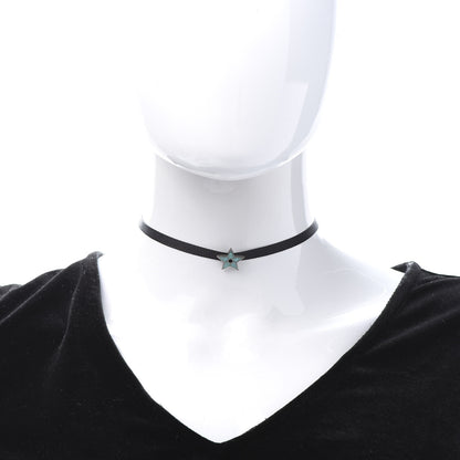 Christian Dior Grosgrain Ribbon Turquoise Star Choker Necklace Black 2 of 6