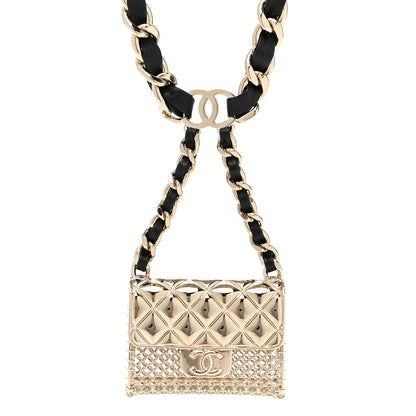 Chanel Metal Lambskin Pearl Chain Flap Bag Long Necklace Gold Black Pearly White 4 of 7