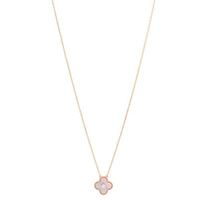 Van Cleef & Arpels 18K Rose Gold Diamond Pink Mother of Pearl Vintage Alhambra Pendant Necklace 1 of 6