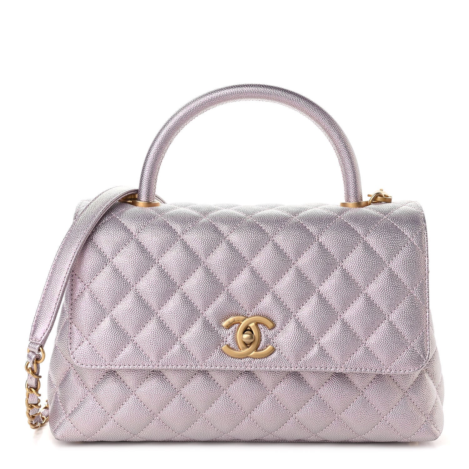 Chanel Metallic Caviar Quilted Small Coco Handle Flap Light Pink 1 of 10