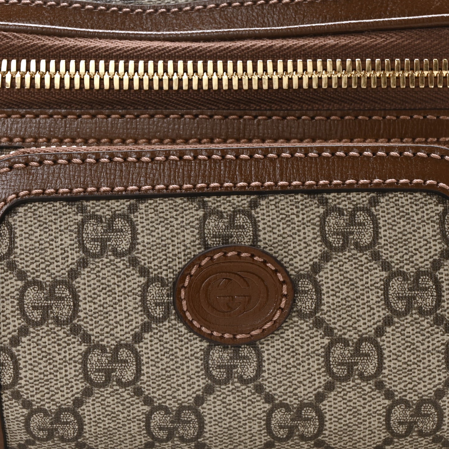 GG Supreme Monogram Textured Calfskin Retro Interlocking G Belt Bag Beige Ebony Brown Sugar