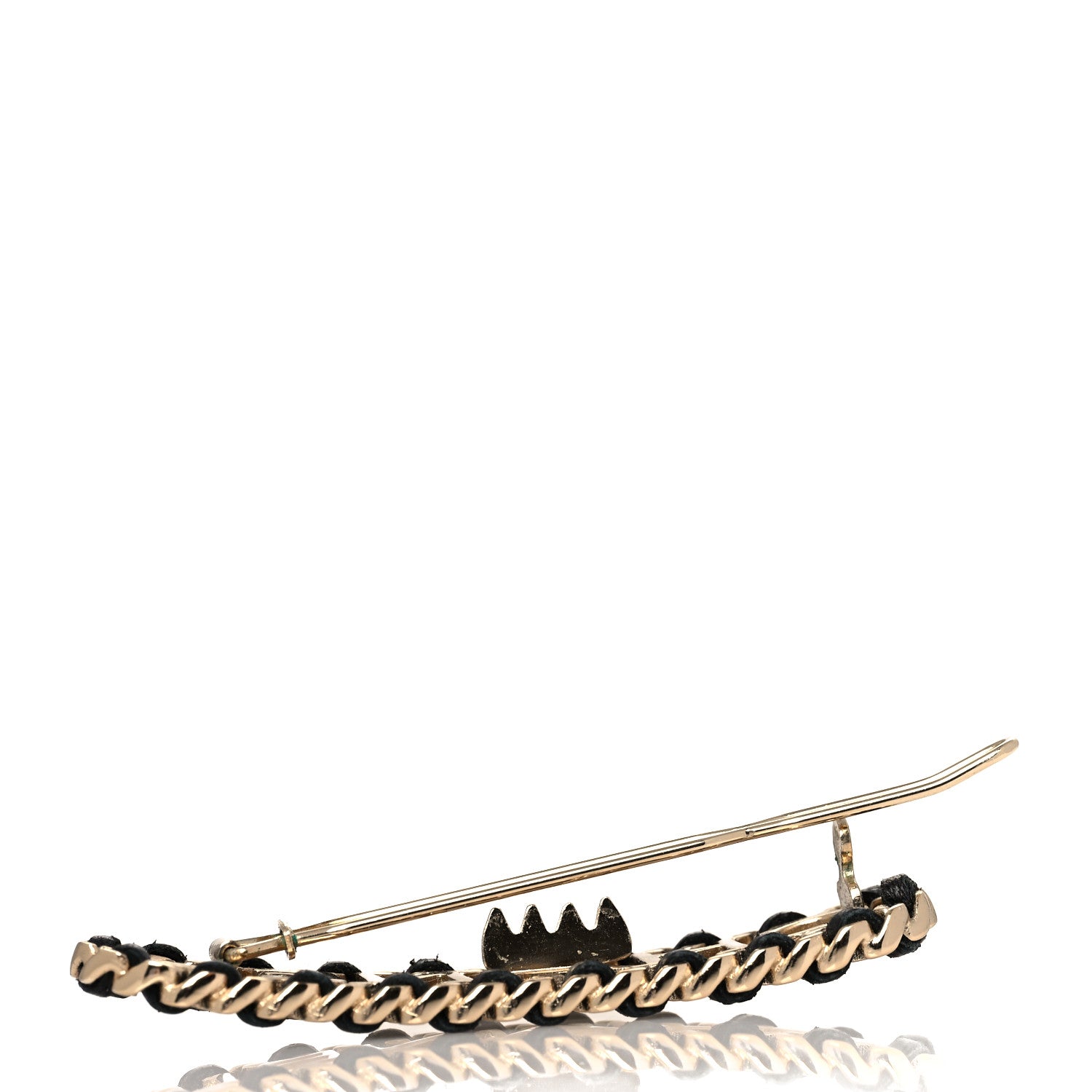 Chanel Metal Lambskin Vintage Allure Logo Hair Clip Black Gold 3 of 6