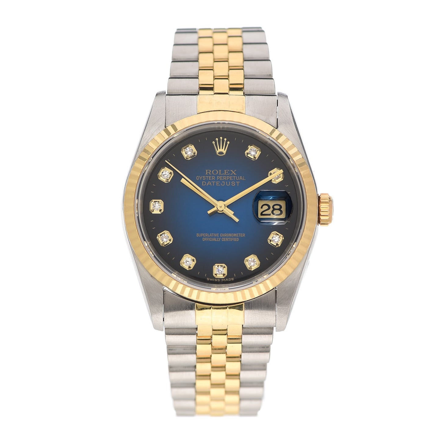Stainless Steel 18K Yellow Gold Diamond 36mm Oyster Perpetual Datejust Watch Blue 16233