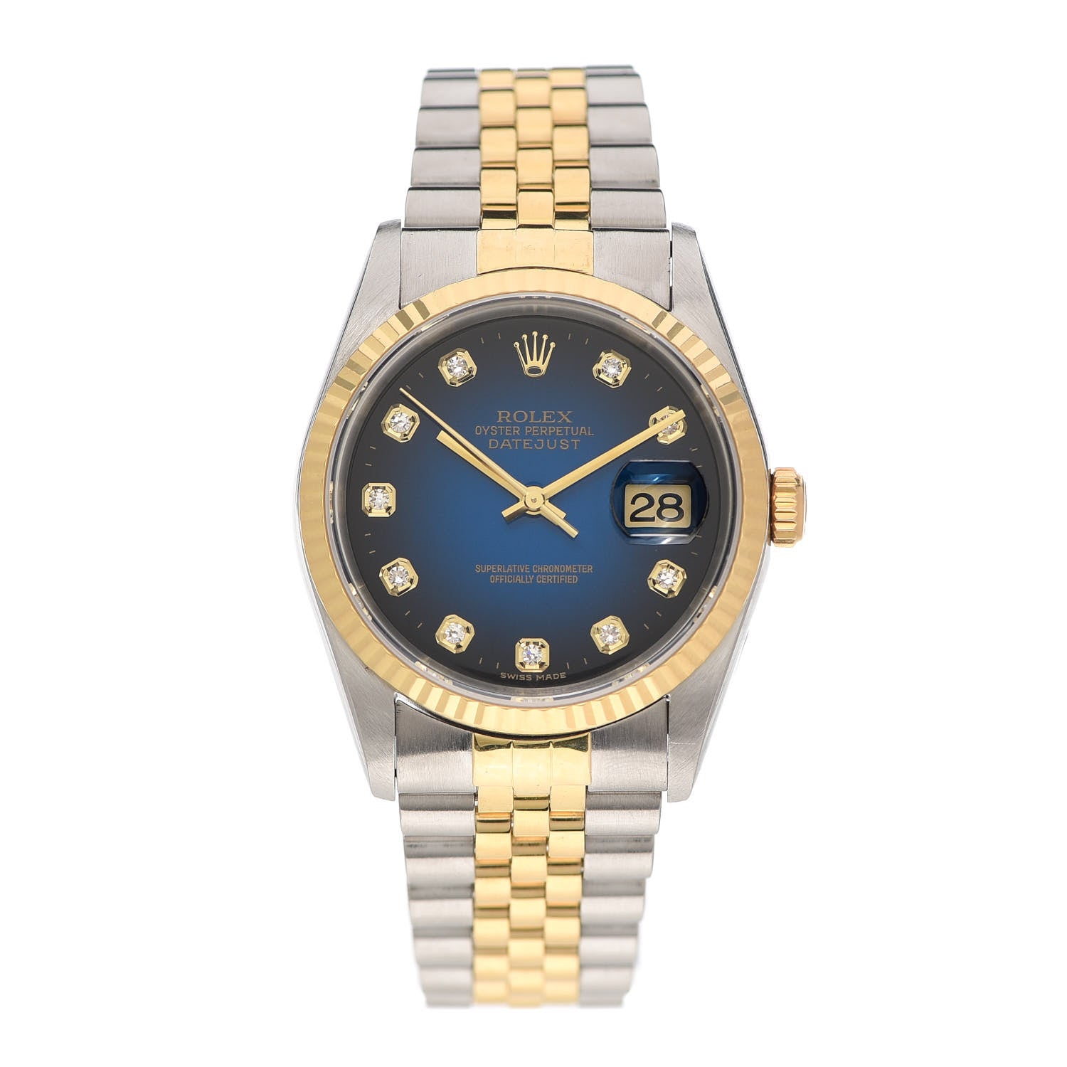 Rolex Stainless Steel 18K Yellow Gold Diamond 36mm Oyster Perpetual Datejust Watch Blue 16233 1 of 5