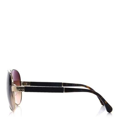 Chanel Lambskin Quilted CC Aviator Sunglasses Brown Gold 3 of 9