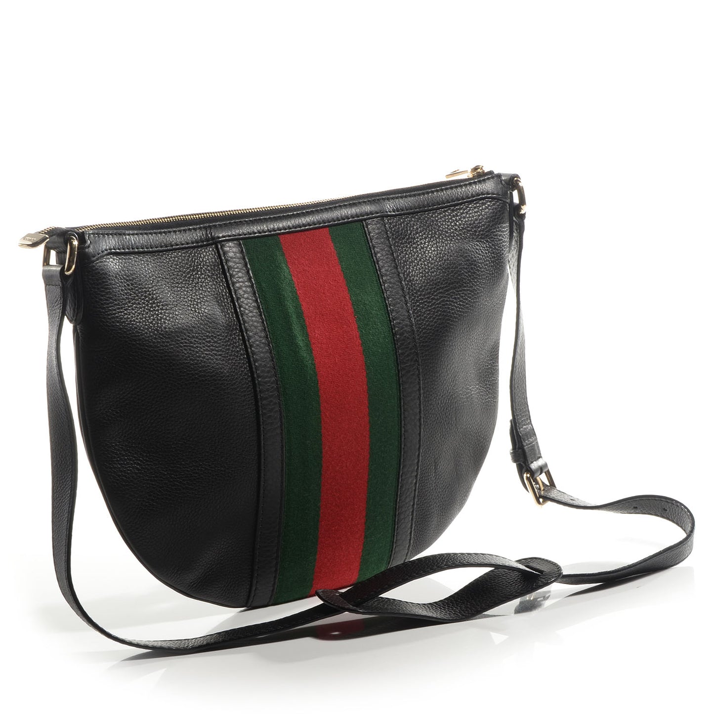 Pebbled Calfskin Vintage Web Medium Half Moon Hobo Black