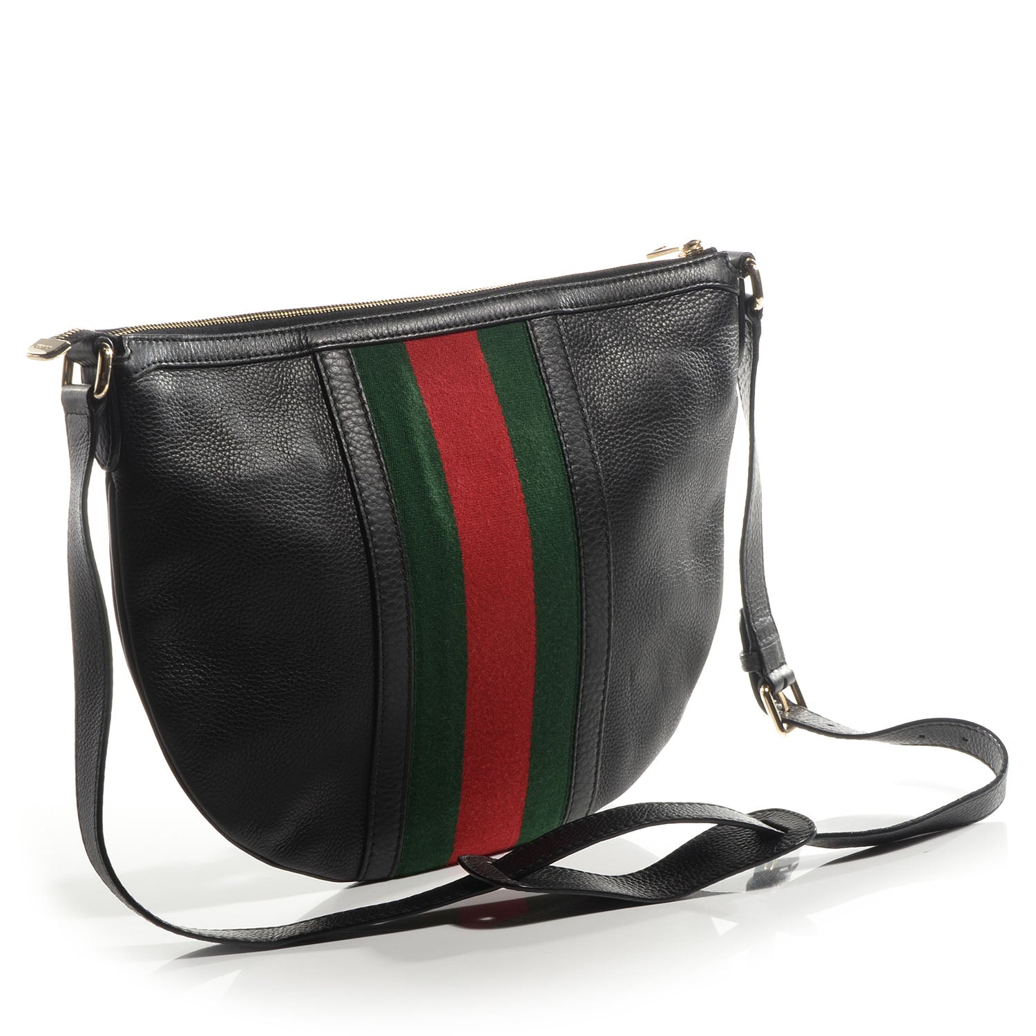 Gucci Pebbled Calfskin Vintage Web Medium Half Moon Hobo Black 3 of 9