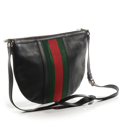 Gucci Pebbled Calfskin Vintage Web Medium Half Moon Hobo Black 3 of 9