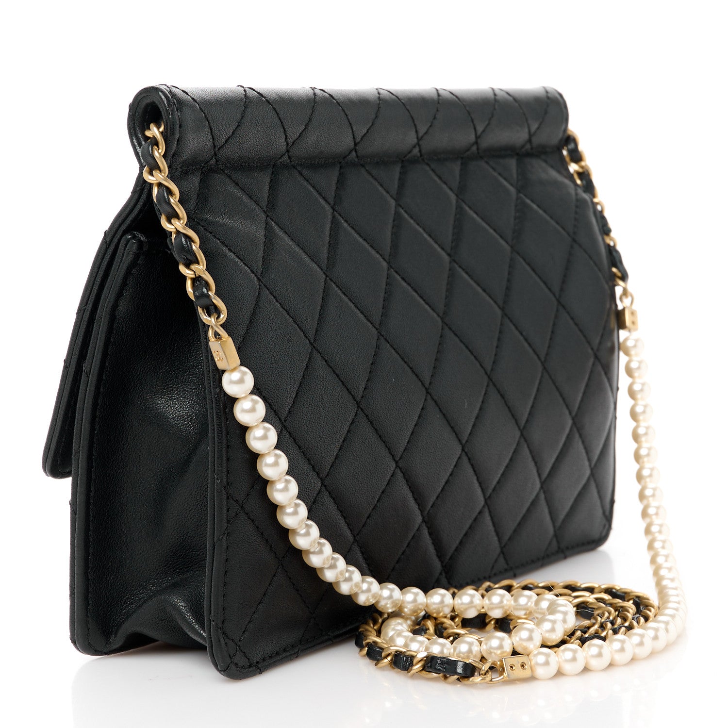 Chanel Lambskin Quilted Large Pearl Chain Flap Bag Black 3 of 11