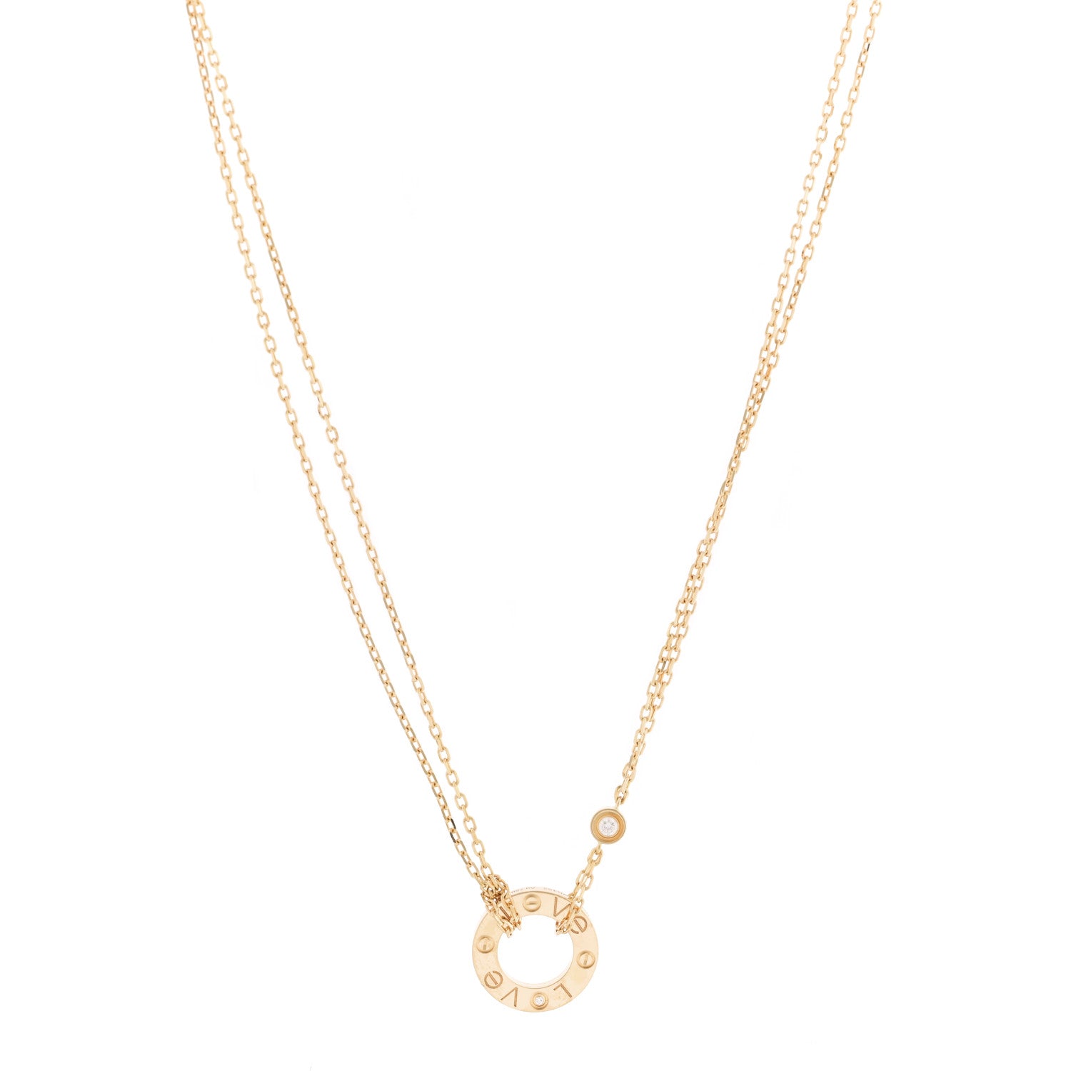 Cartier 18K Yellow Gold 2 Diamond LOVE Necklace 1 of 6