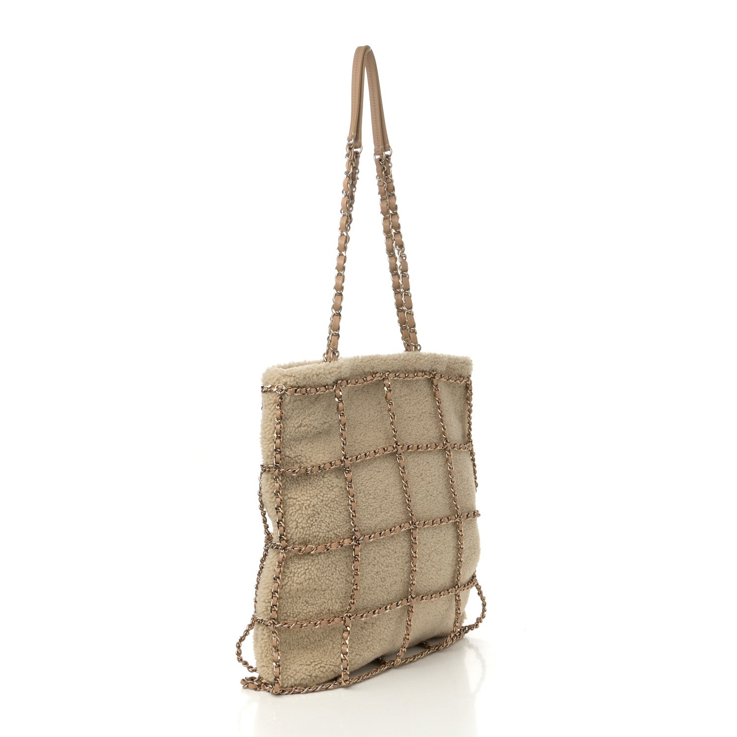 Chanel Shearling Small Shopping Chain Bag Beige 3 of 12