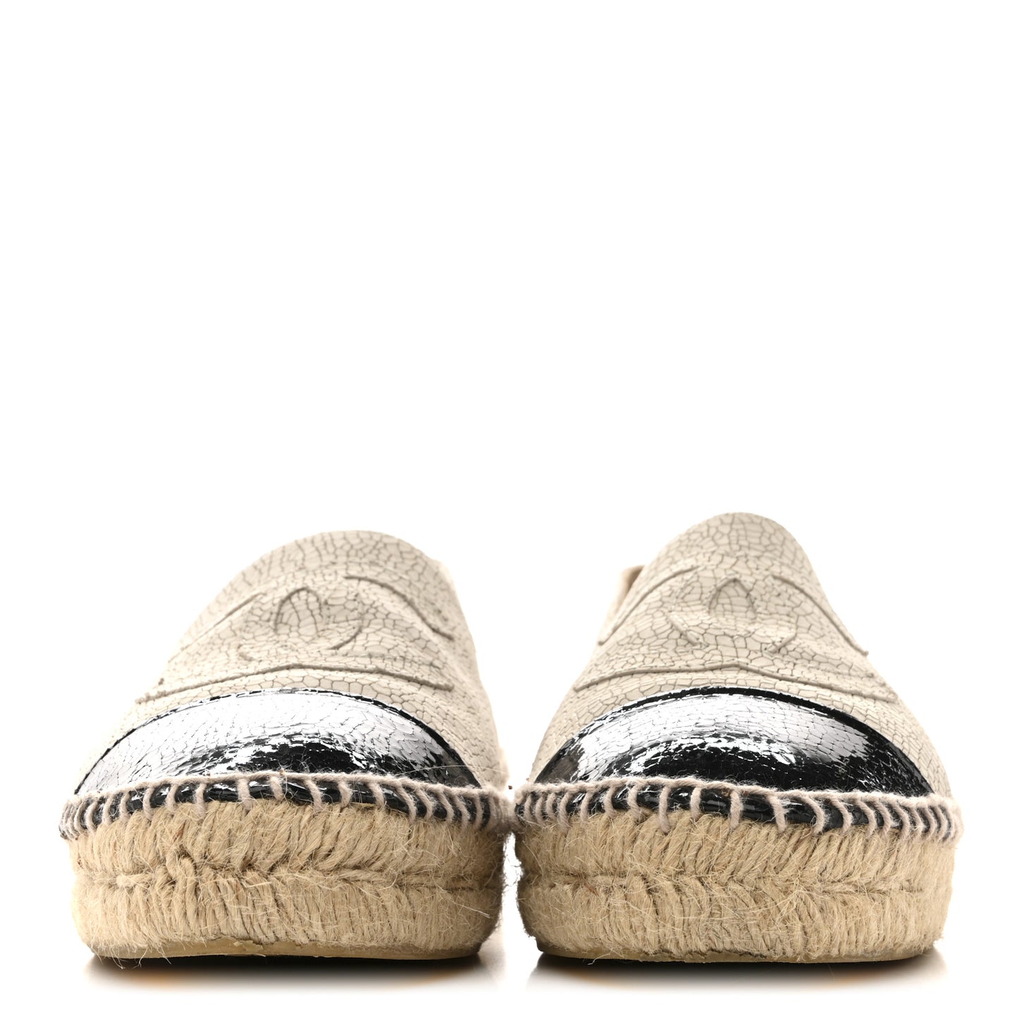 Crackled Calfskin Espadrilles 39 Light Beige Black