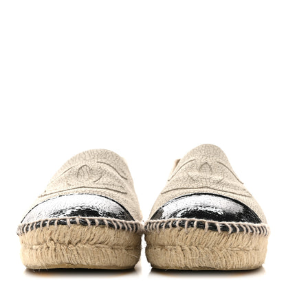 Chanel Crackled Calfskin Espadrilles 39 Light Beige Black 3 of 11